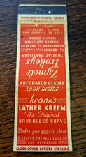 Vintage Matchbook: Krank's Lather Kreem/Zymole Trokeys, Chicago, IL