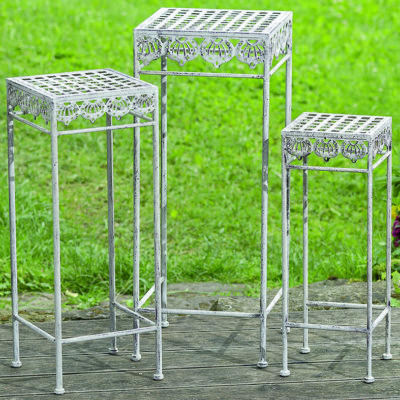 3 x Beistelltische Elysee H55-65-75cm Tisch Metall eckig Eisentisch Blumenhocker