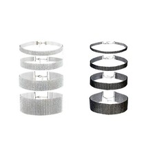 4pcs Women's Full Rhinestone Choker Necklace Set Wedding Party Statement Collar