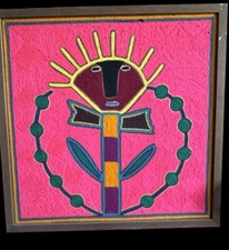 Vintage Huichol Yarn Painting Framed Large 23 By 23” 70-80’s Nierakate Artwork