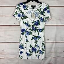 Streetwear Society Dress Juniors L Womens Mini Floral Open Neck Bodycon Stretch