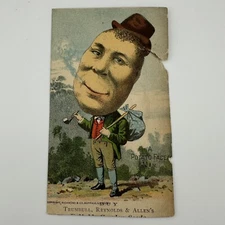 1886 Potato Faced Man Fantasy Trade Card Webb City Trading Co Hardware Seeds