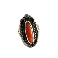 Coral  Silver Ring Size 6