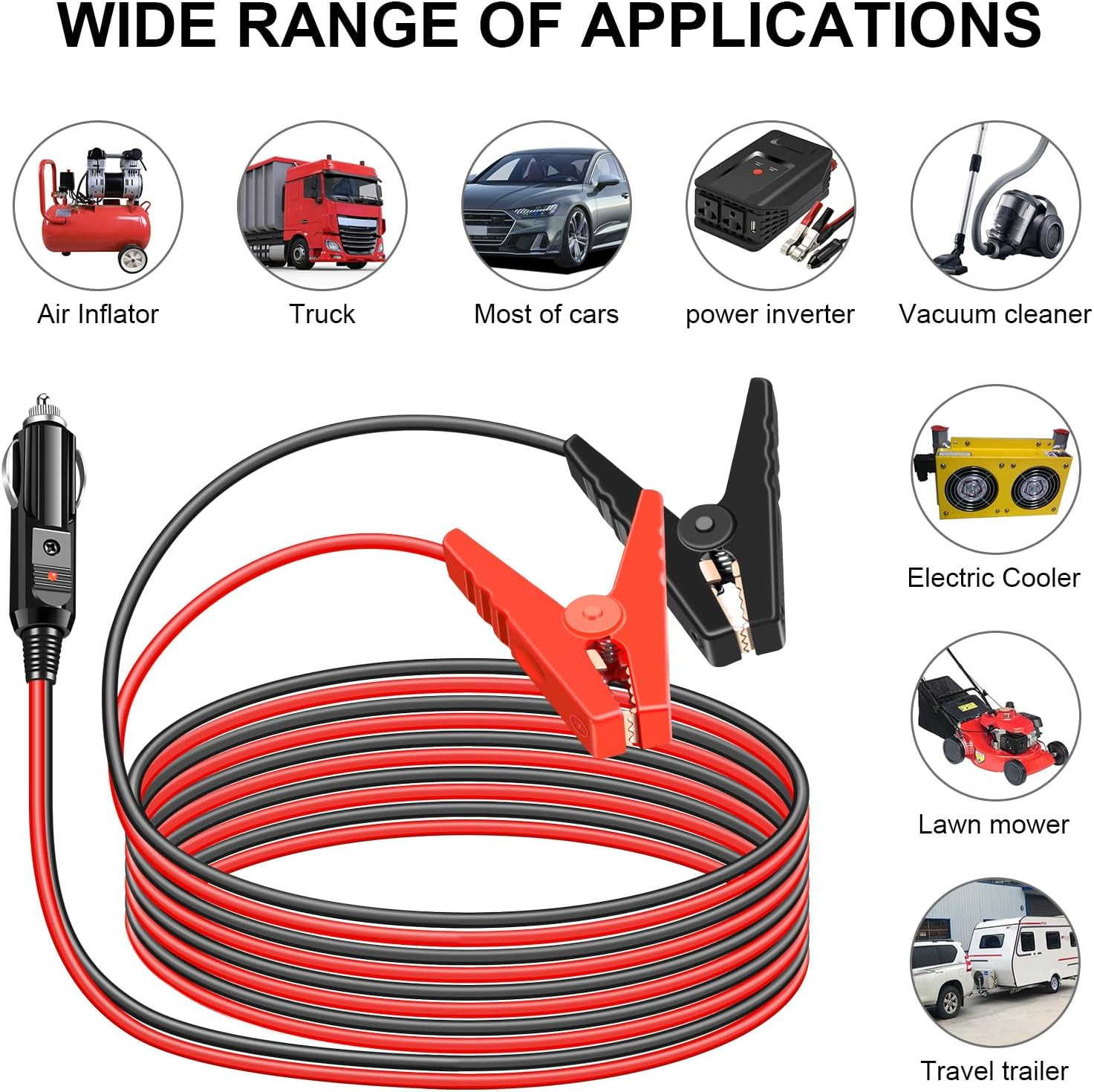 Car Cigarette Lighter Alligator Clips Extension Cable, 12V-24V Car Male Cigarett — image 7