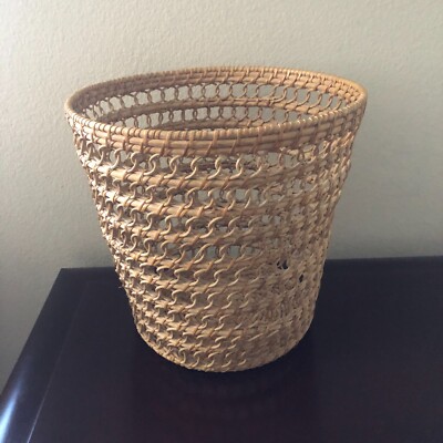 Vintage Wicker Waste Basket Trash Can Natural Brown