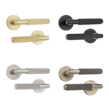 Door Pull Handles Pair Knurled Pattern Lever Latch on Rose Internal Set Pack
