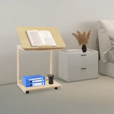 2 Tier C Shaped Table With 4 Wheels Couch Table End Table For Drink & Snack US