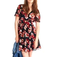 Madewell Womens Tulip-Sleeve Mini Dress French Rose 00 Surplice Faux Wrap