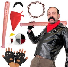Deluxe Biker Villain Costume Set with Bat, Barbed Wire & Gloves Fancy Dress