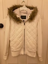 EDDIE BAUER Women's Quilted Sherpa Lined Zip Faux Fur Hoodie Jacket Size M