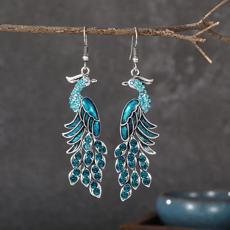Blue peacock earrings deals