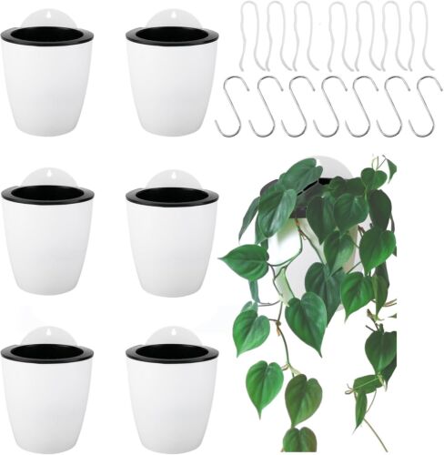 7PCS Self-watering Plant Flower Pot Wall Hanging Plastic Planter Home Garden
