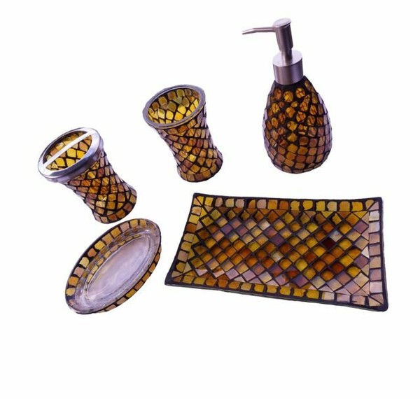 Lulu Decor Mosaic Amber Bathroom Accesories 5 Piece Set LP600 for sale online eBay