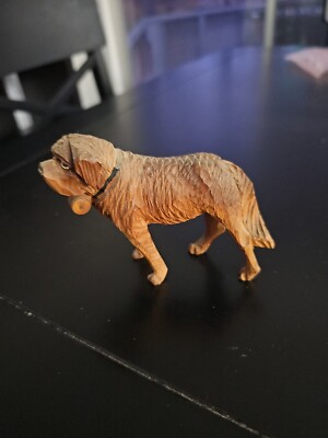 Vintage Hand Carved Wood Saint  Bernard Dog Figurine.