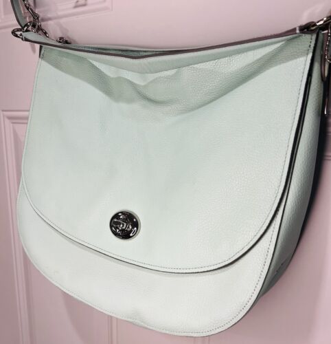 Coach Hobo Pebbled Leather Turnlock Crossbody/Shoulder Bag in Mint - Picture 2 of 8