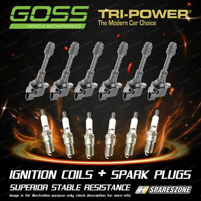 6 GOSS Ignition Coils + 6 Tri-Power Spark Plugs for Nissan 350Z Z33