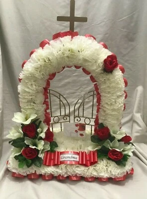 Gates of Heaven Artificial Silk Funeral Flowers Memorial Rose Tribute Wreath Nan