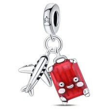 KUNSIR Charms Sterling Silver 925 Luggage Airplane Travel Charm For Bracelet DIY