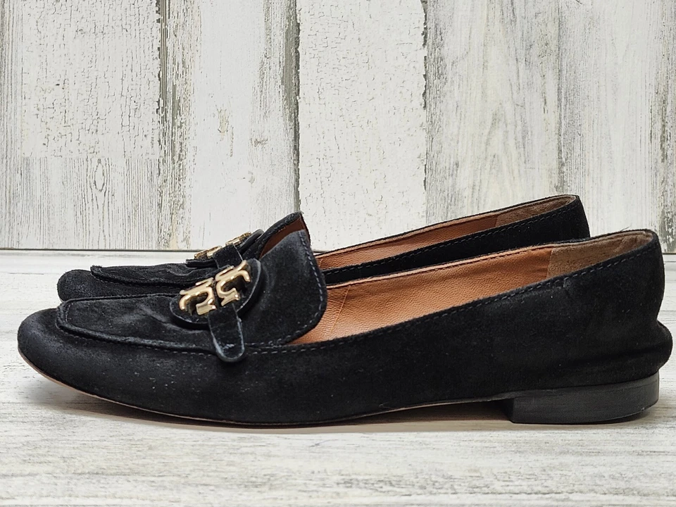 Mocasines Tory Burch para mujer 7,5 negro gamuza metal logotipo Miller Foto 3 de 4