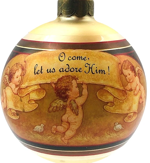 Hallmark 1981 Let Us Adore Him Glass Ball Keepsake Xmas Ornament 3.25” Vtg NOS