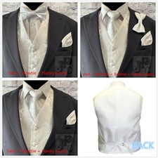 WHITE Men Paisley Design Dress Vest / NeckTie / Pre-tied Bow tie / Pocket Square