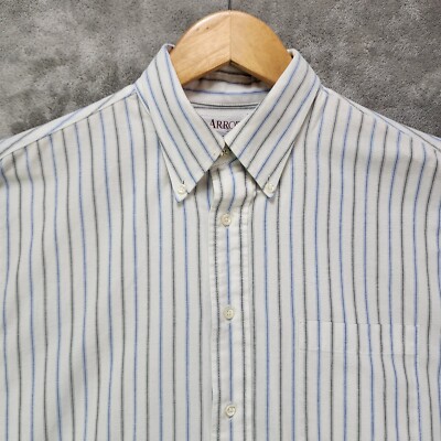 Arrow Dover Shirt Mens 16x32/33 White Striped Button Down Long Sleeve Patch