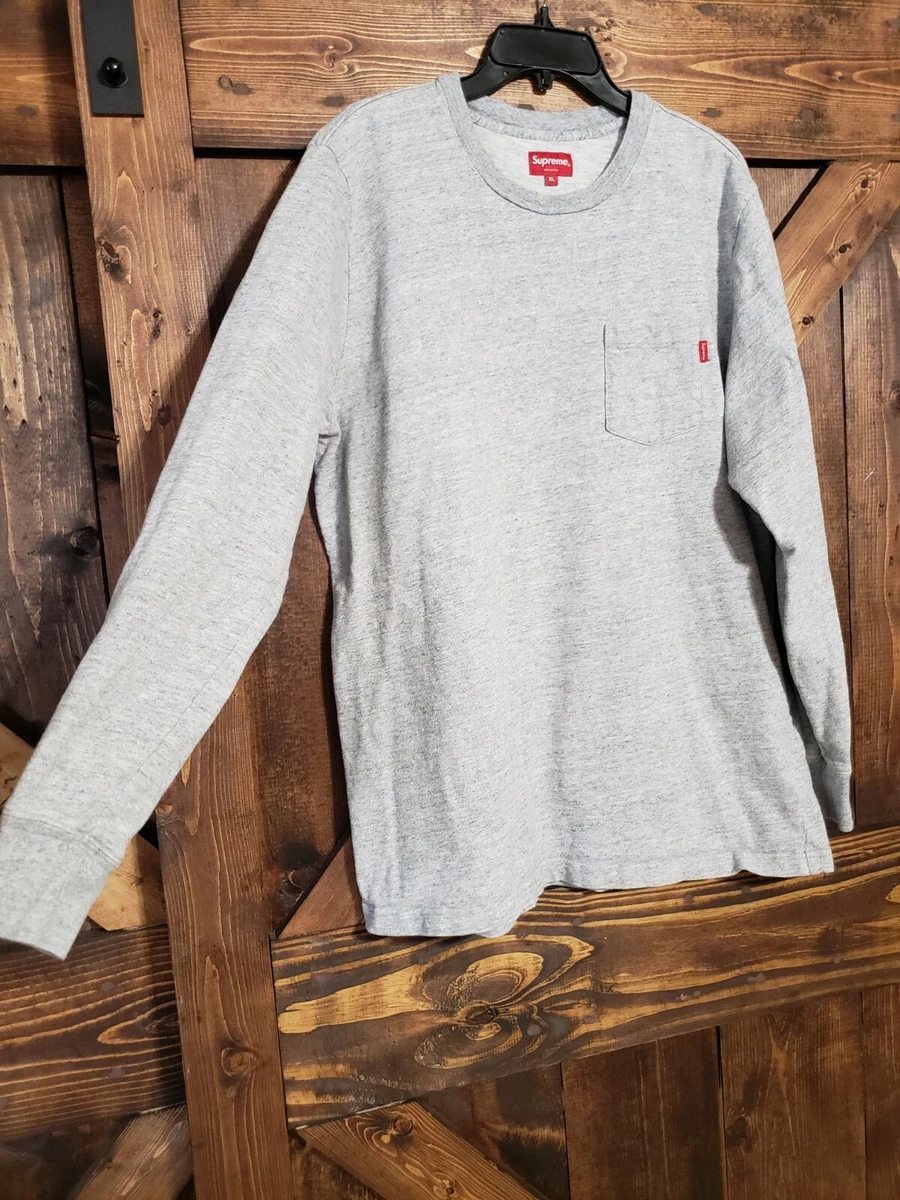 NEW AUTHENTIC Supreme L/S Pocket Tee Heather Grey Season FW19 Sz