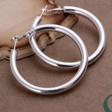 925 Sterling Silver Hoop Pierced Earrings 1.8" Inches L100