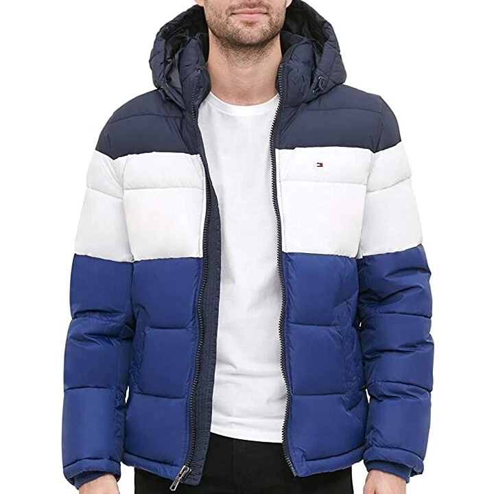 Hooded M Classic Jacket New Men\'s - - Hilfiger | eBay Tommy Colorblock Blue Puffer