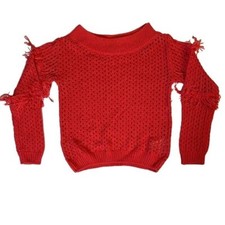 H M Red Knitted Sweater with Holes and Sleeve Detail, Girls Size 8-10