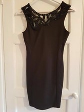 MISS SELFRIDGE SIZE 8 BLACK BEADED SLEEVELESS MINI BODYCON DRESS