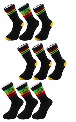 3er-Pack Rasta gestreifte Lion of Judah Baumwollmischung Crew-Socken Einheitsgröße UK 6-11