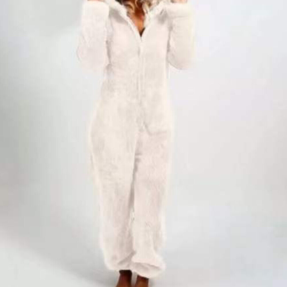 Women Fluffy Teddy Fleece 1Onesie Cosy Hooded Jumpsuit Dressing Gown
