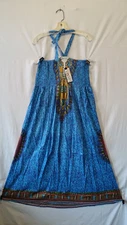 Women Clothing Long Dress Kaftan Sundress Dashiki print T Blue Free Size