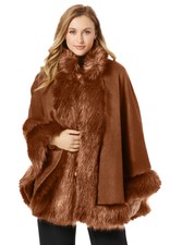 Jessica London Women's Plus Size Faux Fur Trim Wool Cape