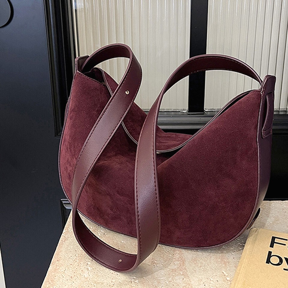 Women Suede Underarm Bag Closure Crossbody Bag for Work Travel