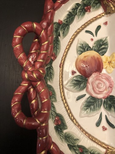 Fitz and Floyd Christmas Red Bow Divided Platter Bows, Flowers And Fruit 1995 - Picture 6 of 7