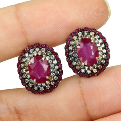 [haesool] 925Silver☆Natural Stone Ruby Earrings Earrings Silver 925 Natural Ruby | Luxury Ruby Silver