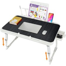 Adjustable Height Foldable Lap Desk for Bed with USB Port, Drawer Book Shelf