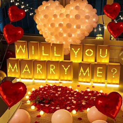 Will You Marry Me Light Up Letters, Paper Luminary Bags with LED Flameless Ca...