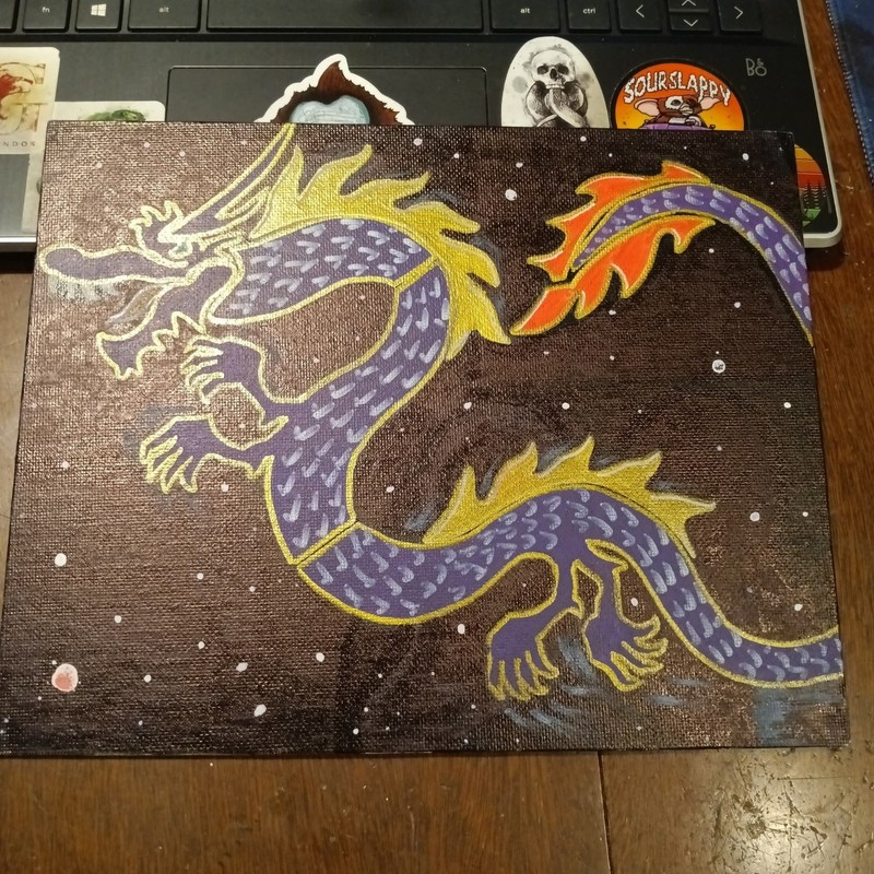 Purple Dragon In Night Sky, Canvas 8x10