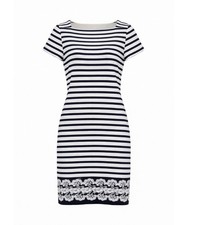 Talbots Women's MP Stripe Knit Shift Dress Lace Hem Casual Nautical Preppy NWT