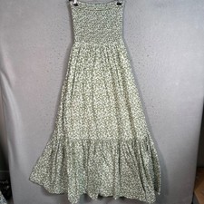 Michael Kors Womens Size XS Green & White Floral Smocked Maxi Dress