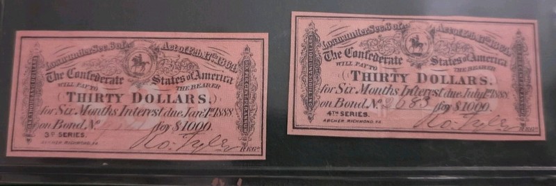 1888 CONFEDERATE STATES OF AMERICA $1000 BOND COUPON.  AU. 3rd And 4th Series X2