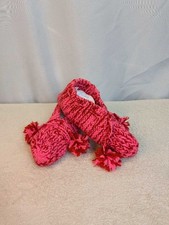 Handmade Crochet Booties Slippers Pink Red Pom Poms Cozy Comfort