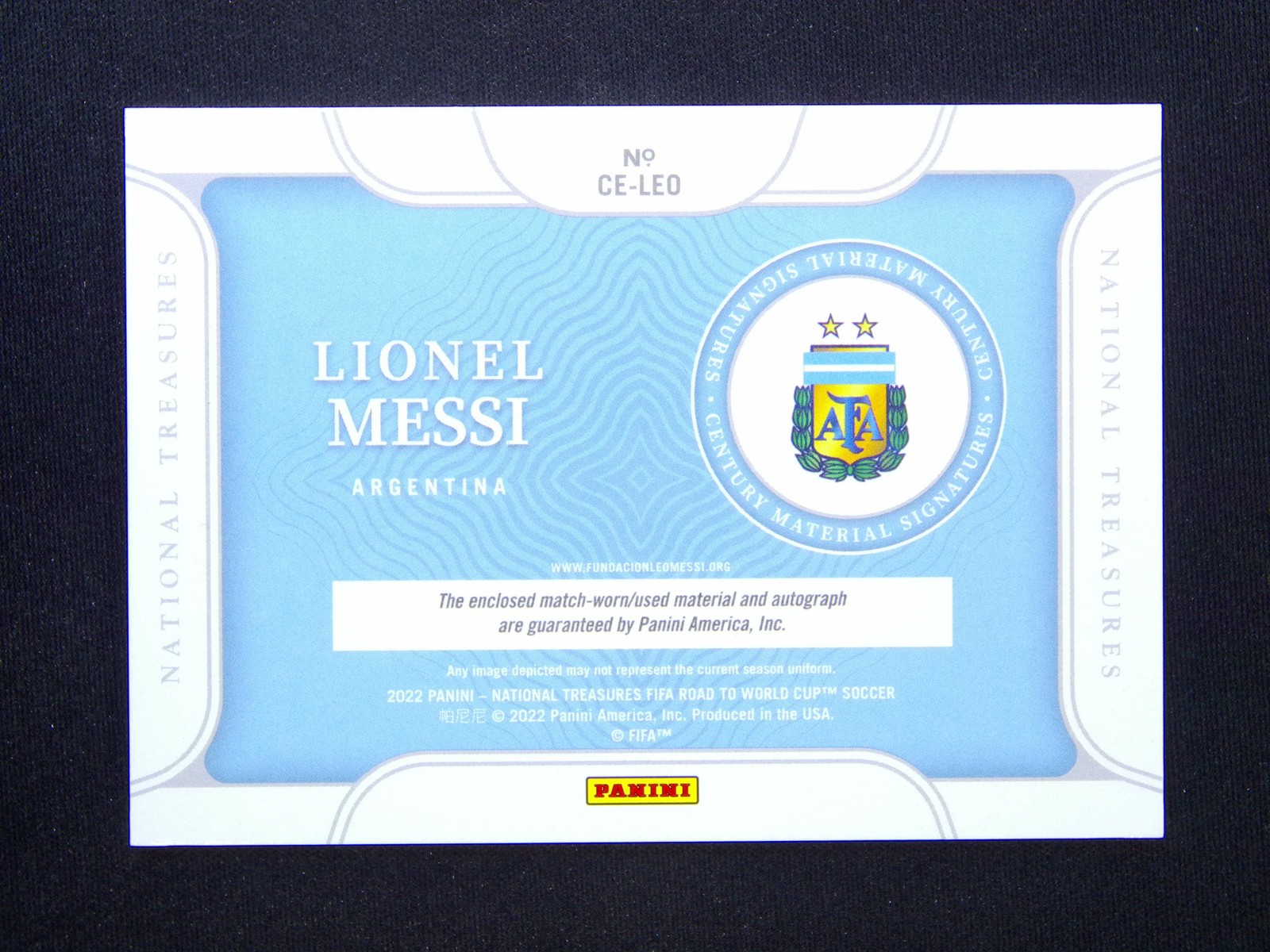 2022 Panini National Treasures World Cup Lionel Messi Argentina Patch Auto /25 view 2