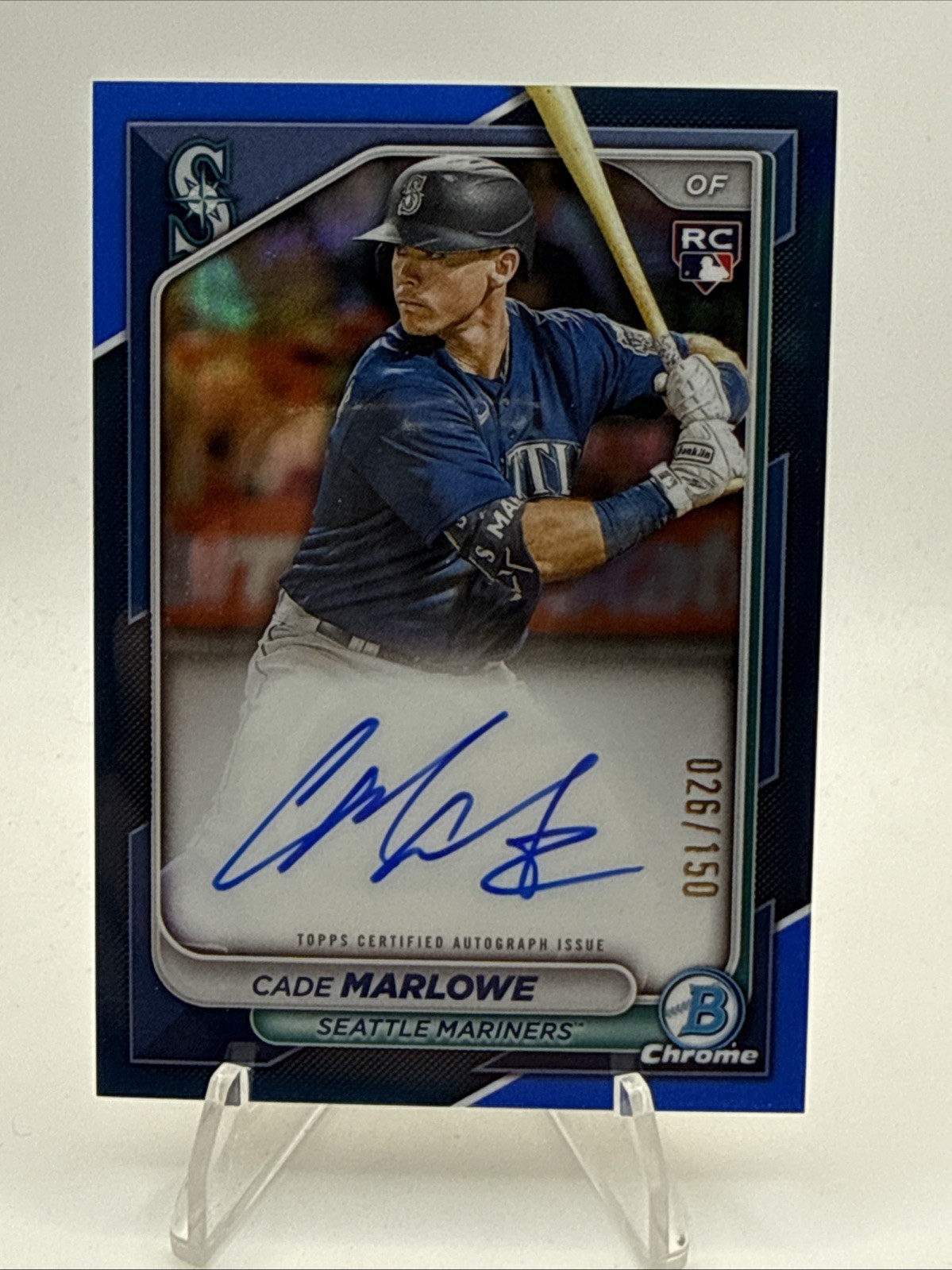 Cade Marlowe 2024 Bowman Chrome Rookie Blue Refractor /150 Auto #CRA-CM Mariners