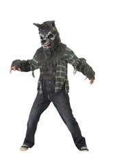 Howling Wolf Mask and Shirt Costume for Kids Boys Size L 10-12 Halloween