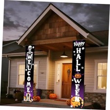Happy Halloween Porch Banners Skeleton Welcome Banner Purple Halloween