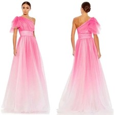Women's Mac Duggal One Shoulder Ombre Glitter Tulle Ball Gown Pink Size 4